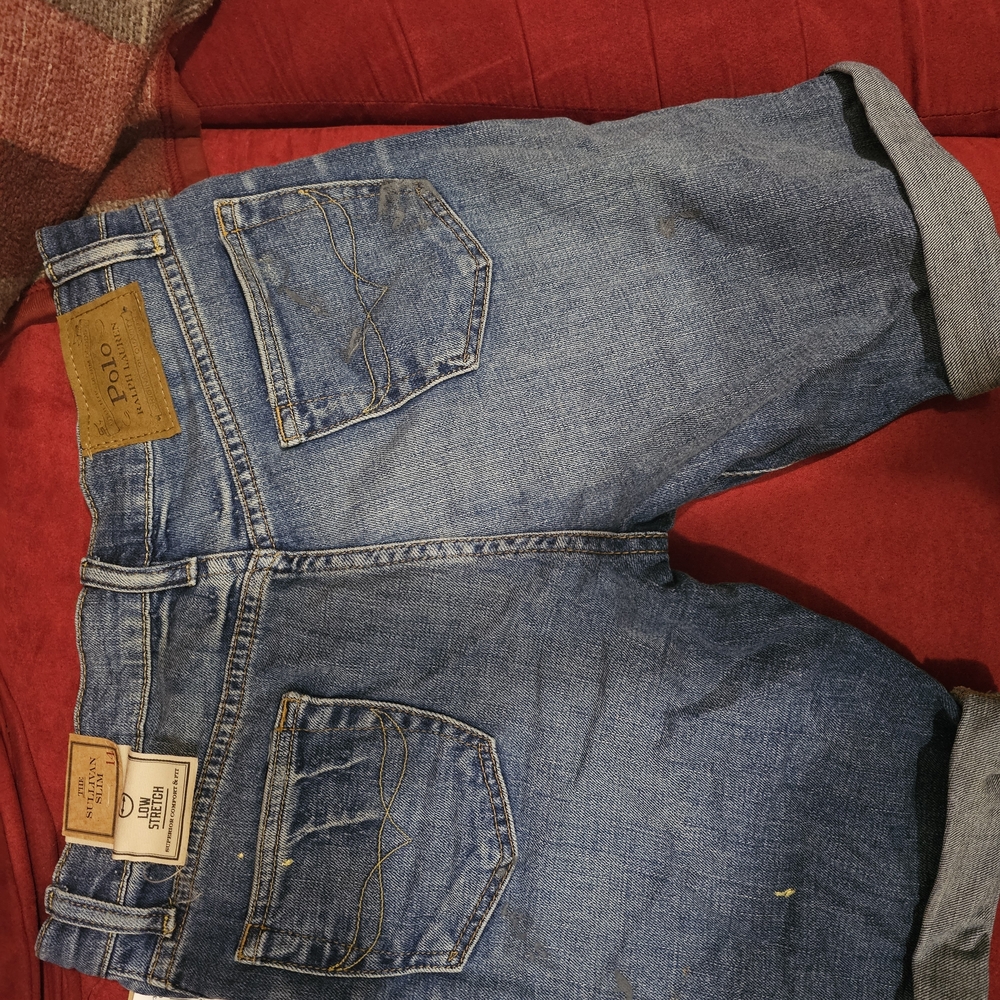 Ralph Lauren Light Blue Denim Shorts with Yellow Stitching